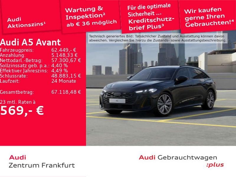 Mythosschwarz metallic Gebraucht 2024 Audi A5 S-Line Kombi | 62.449 € - Bild 1/3