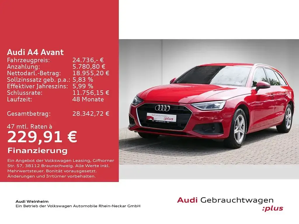 Gebraucht Audi A4 163 PS (119 kW) 2022 Tangorot metallic Kombi
