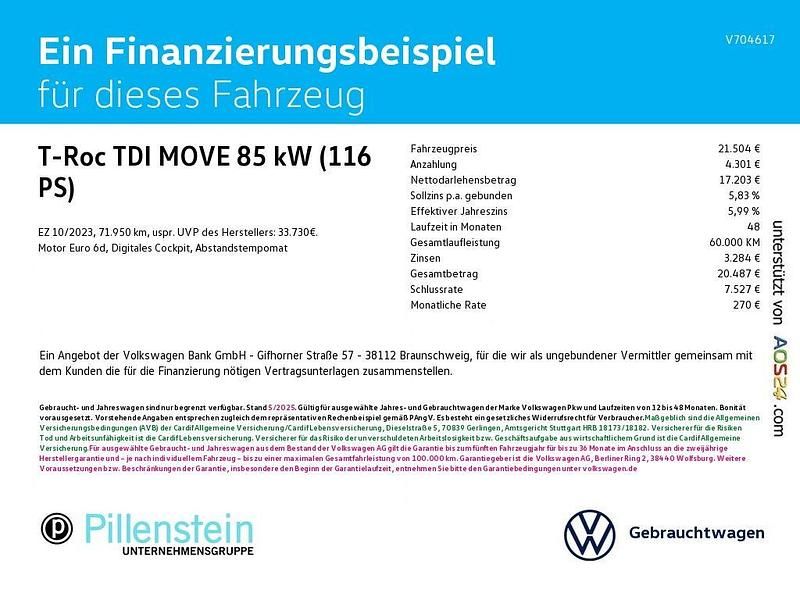 Gebraucht VW T-Roc Move 116 PS (85 kW) 2023 Weiß SUV