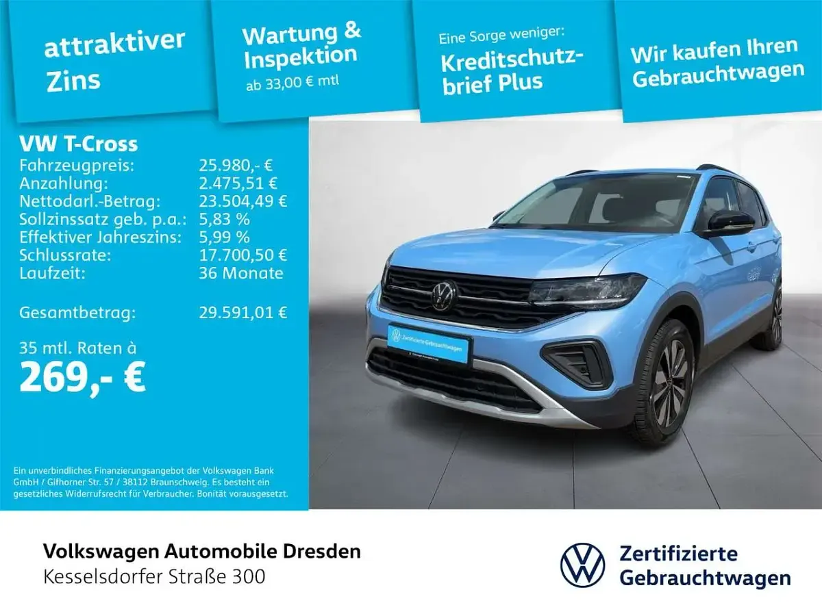 Gebraucht VW T-Cross Life 116 PS (85 kW) 2025 Blau SUV