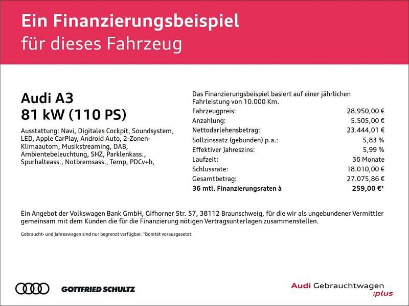 Gebraucht Audi A3 Advanced Plus 110 PS (80 kW) 2024 Schwarz Limousine