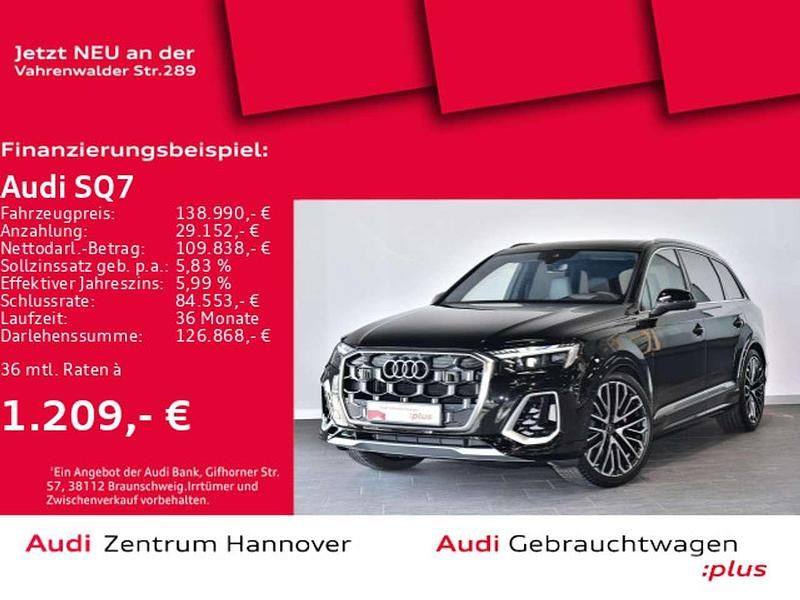 0e mythosschwarz metallic Gebraucht 2024 Audi SQ7 SUV | 138.990 € - Bild 1/4