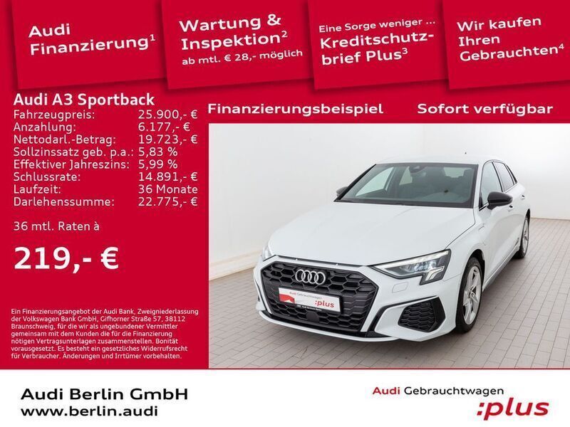 Gletscherweiß metallic Gebraucht 2022 Audi A3 Sportback e-tron Ambiente Limousine | 25.900 € (Fairer Preis) - Bild 1/3