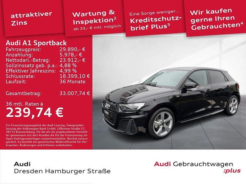 Mythosschwarz metallic Neu 2025 Audi A1 Sportback S-Line Kleinwagen | 29.890 € (Etwas zu teuer) - Bild 1/3