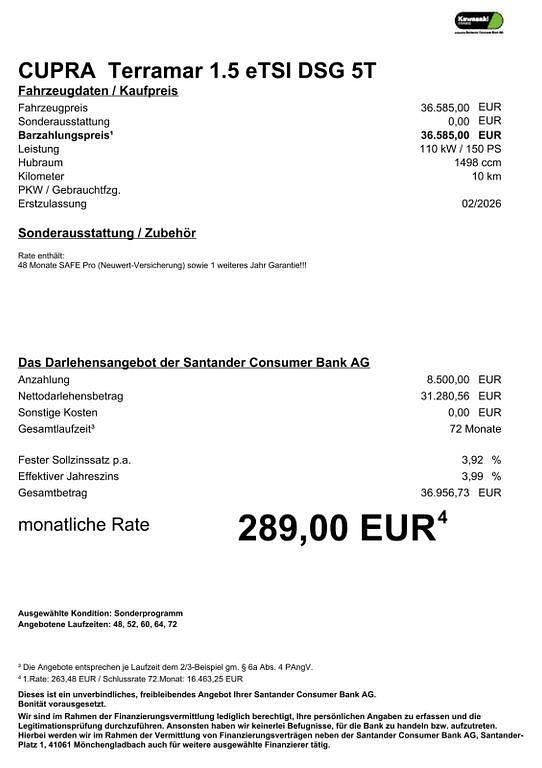 Neu Cupra Terramar 150 PS (110 kW) 2026 Schwarz SUV