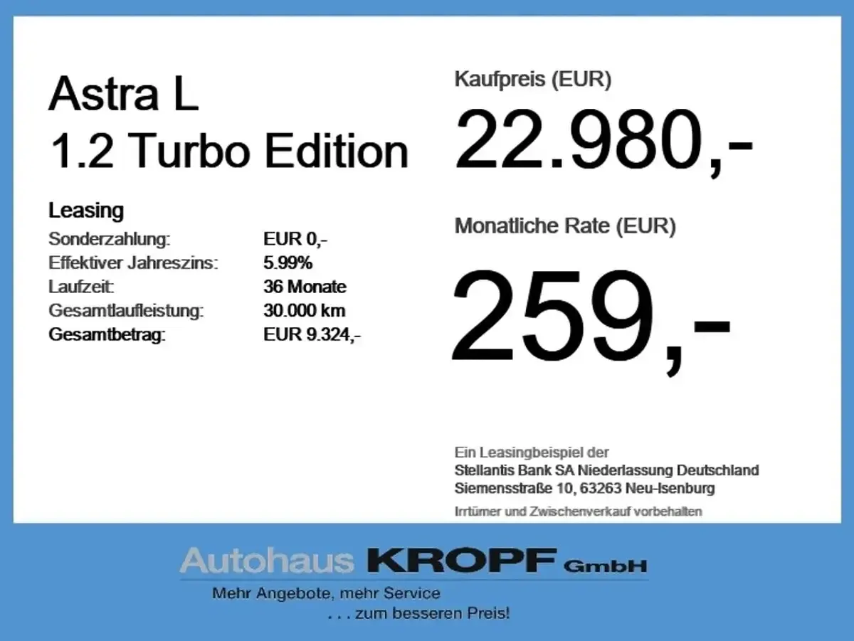 Neu Opel Astra Edition 131 PS (96 kW) 2025 Weiss Limousine
