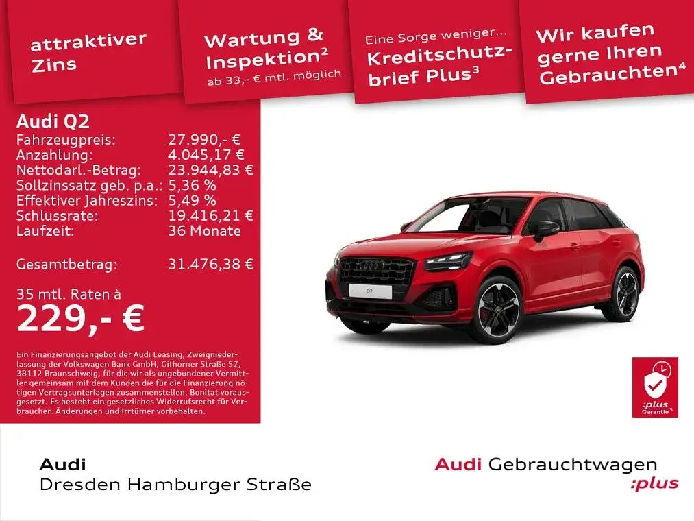 Gebraucht Audi Q2 Advanced Plus 150 PS (110 kW) 2023 Tangorot metallic SUV