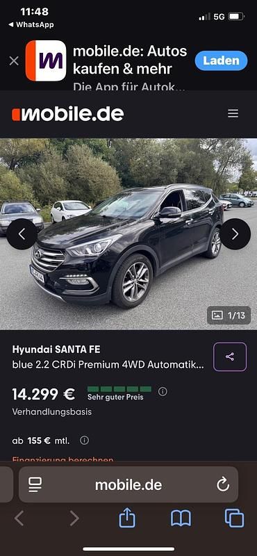 Schwarz Gebraucht 2016 Hyundai Santa Fe SUV | 14.299 € (Guter Preis) - Bild 1/1