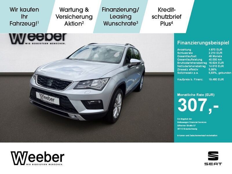 Reflexsilber (metallic) Gebraucht 2018 Seat Ateca Style SUV | 18.930 € (Guter Preis) - Bild 1/4