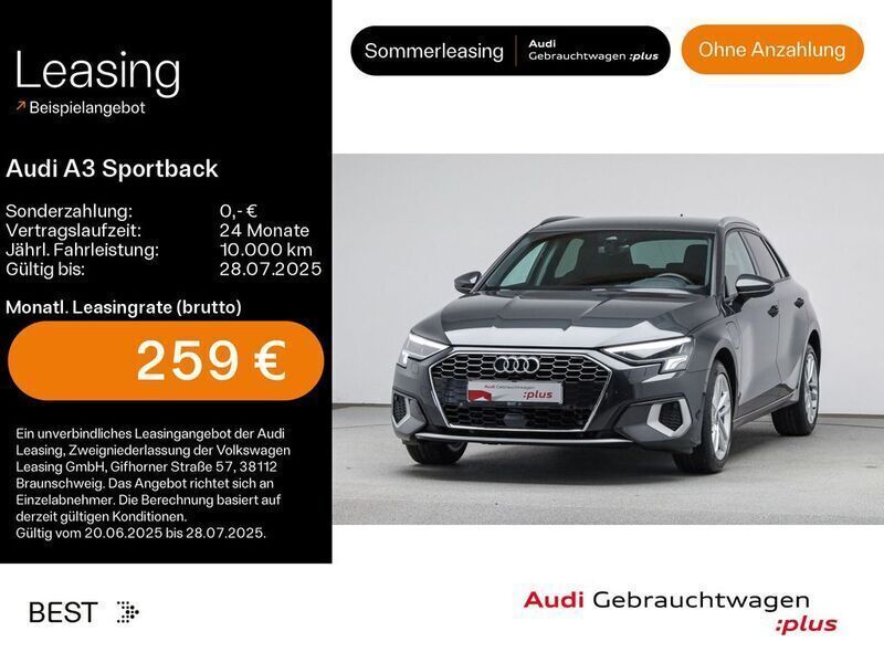 Manhattangrau metallic Gebraucht 2024 Audi A3 Sportback e-tron Advanced Plus Limousine | 33.669 € (Etwas zu teuer) - Bild 1/4