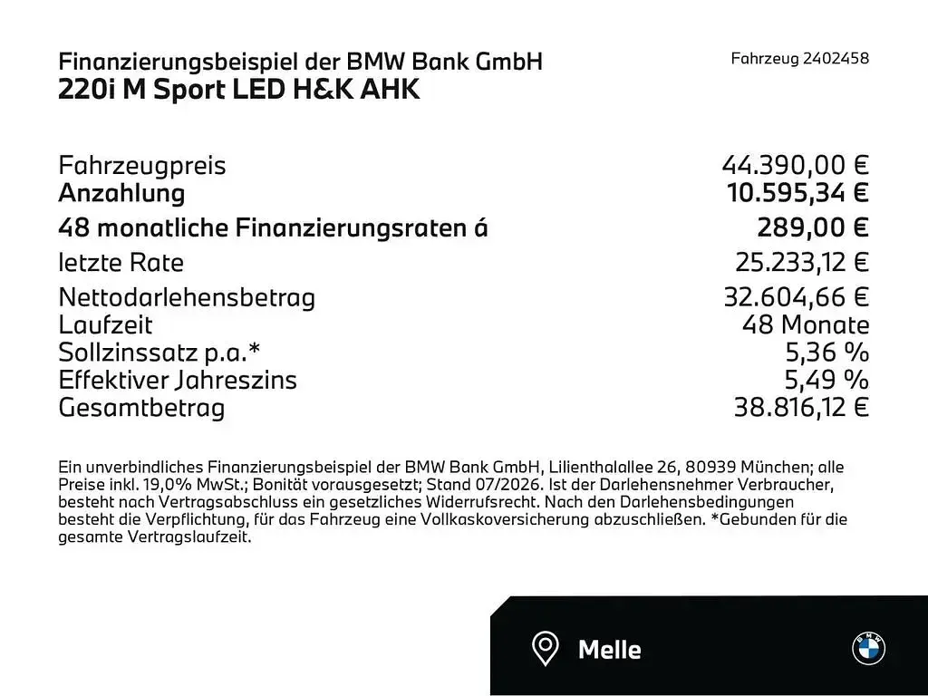 Neu BMW 220 Comfort Edition 170 PS (125 kW) 2025 Skyscraper grau (grau) Limousine