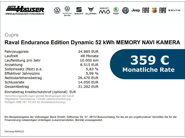 Gebraucht Cupra Raval Endurance 155 kW (211 PS) 2026 Limousine