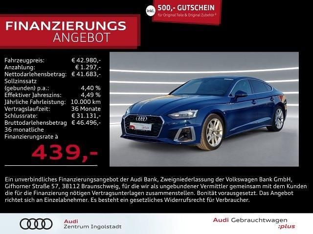 Ascariblau metallic Gebraucht 2024 Audi A5 Sportback S-Line Limousine | 42.980 € (Fairer Preis) - Bild 1/2