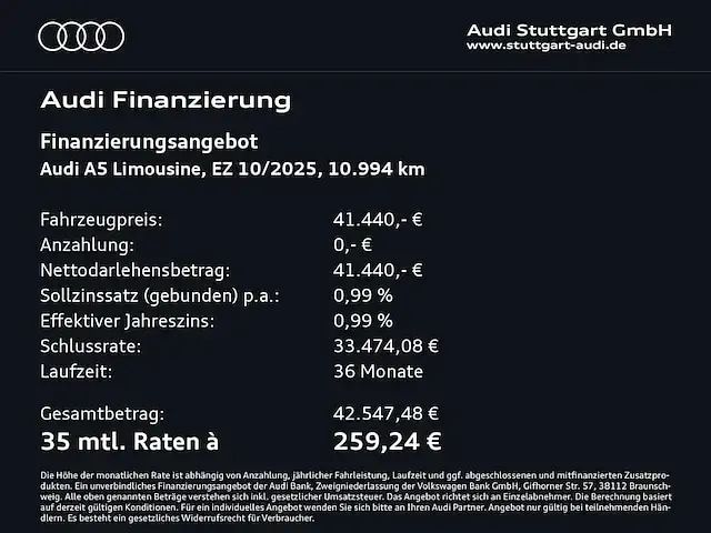 Gebraucht Audi A5 204 PS (150 kW) 2025 Gletscherweiß metallic Limousine