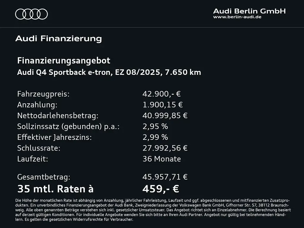 Gebraucht Audi Q4 Sportback e-tron Sport 150 kW (204 PS) 2025 Florettsilber metallic SUV