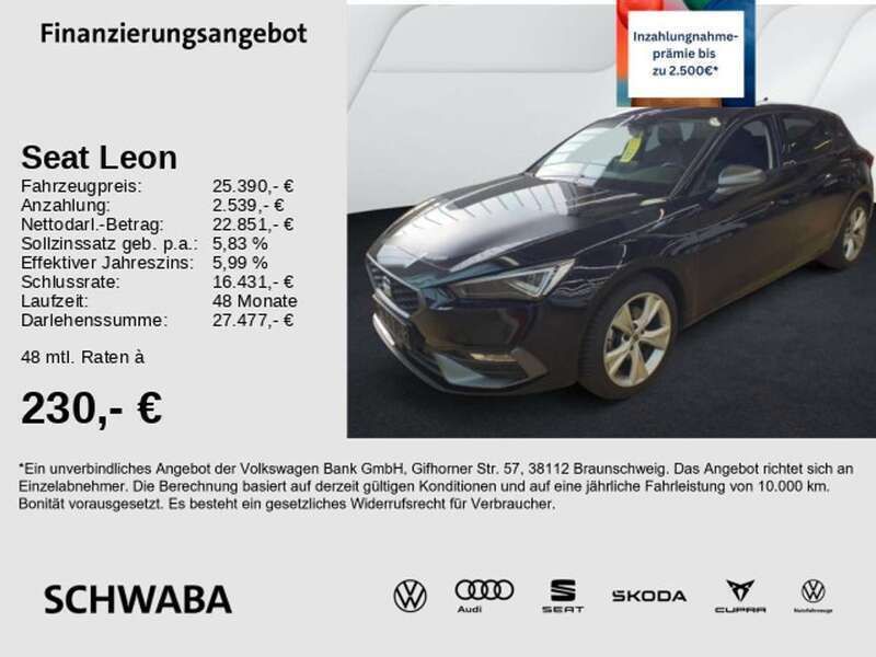 Midnight schwarz metallic Gebraucht 2024 Seat Leon FR-Line Limousine | 25.390 € (Guter Preis) - Bild 1/4