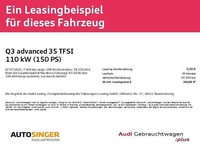 Gebraucht Audi Q3 Advanced Plus 150 PS (110 kW) 2025 Weiß SUV