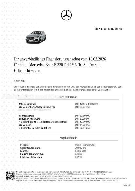 Gebraucht Mercedes E220 All-Terrain Advanced Plus 197 PS (144 kW) 2023 Hightechsilber Kombi