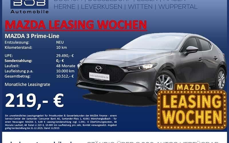 Machine gray Neu 2025 Mazda 3 Prime-Line Limousine | 24.555 € - Bild 1/4