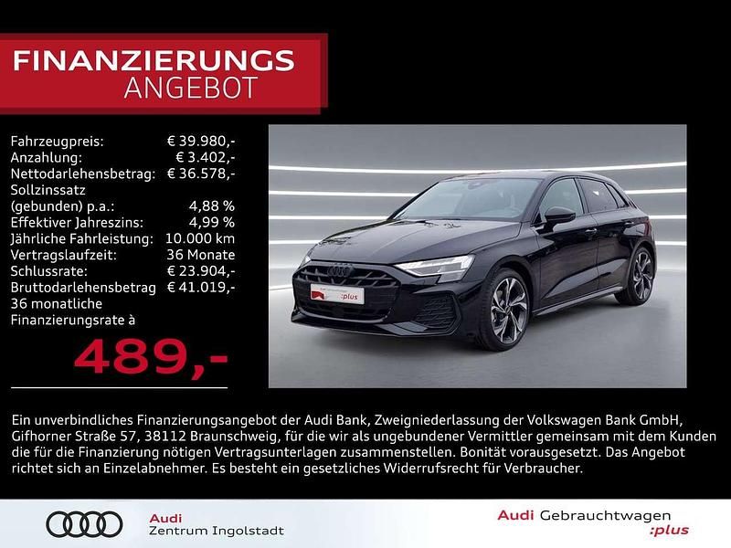 Mythosschwarz metallic Gebraucht 2024 Audi A3 Sportback S-Line Kleinwagen | 39.980 € (Fairer Preis) - Bild 1/3