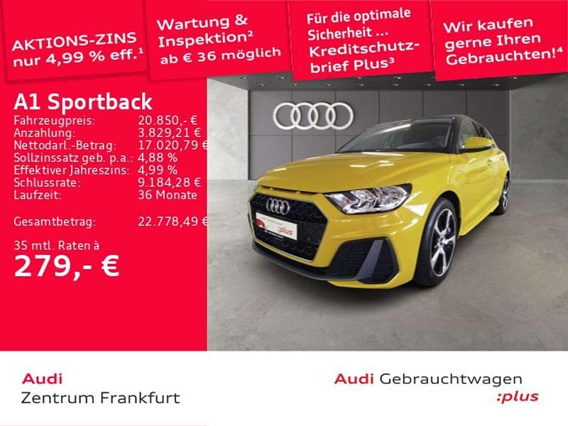 Pythongelb metallic/mythosschw Gebraucht 2021 Audi A1 S-Line Kleinwagen | 20.850 € (Fairer Preis) - Bild 1/2