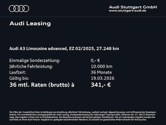 Gebraucht Audi A3 Advanced Plus 150 PS (110 kW) 2025 Manhattangrau metallic Limousine