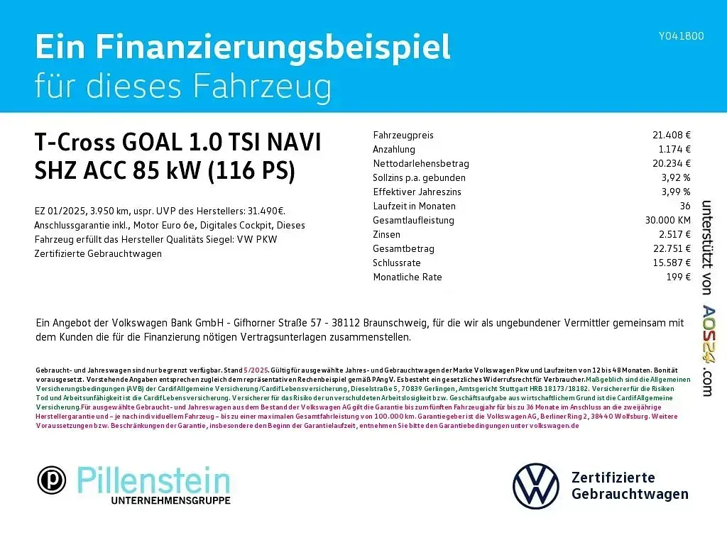 Gebraucht VW T-Cross Goal 116 PS (85 kW) 2025 Blau SUV