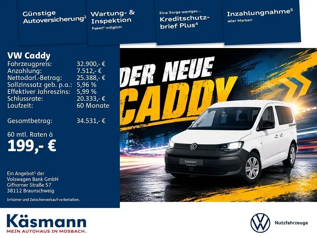 Neu VW Caddy Trendline 116 PS (85 kW) 2026 Weiß Van / Kleinbus