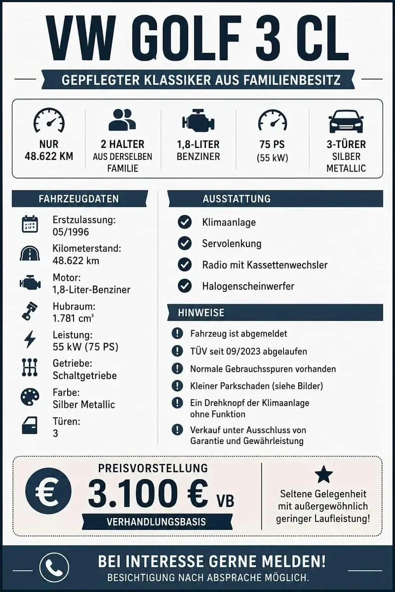 Gebraucht VW Golf III 75 PS (55 kW) 1996 Silber Kleinwagen