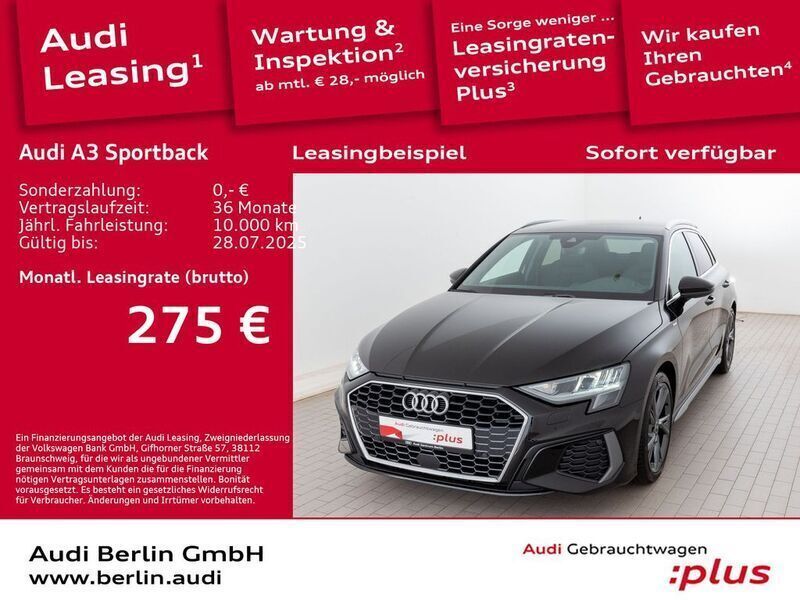Mythosschwarz metallic Gebraucht 2024 Audi A3 S-Line Limousine | 33.500 € (Teuer) - Bild 1/3