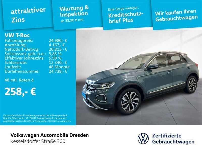 Z3 petroleum blue metallic Gebraucht 2022 VW T-Roc Style SUV | 26.490 € (Fairer Preis) - Bild 1/3