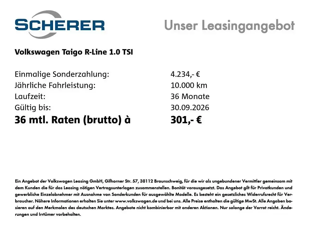 Neu VW Taigo R-line 116 PS (85 kW) 2026 Reflexsilber metallic / deep black perleffekt (metallic) SUV