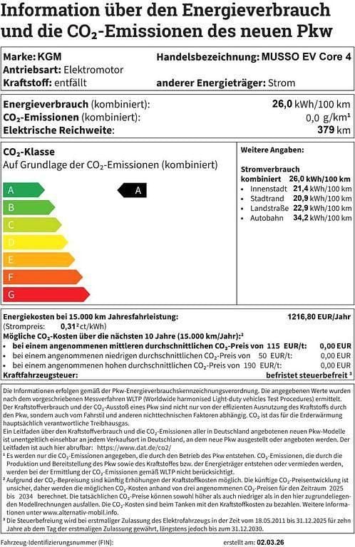 Neu KGM Musso 174 kW (237 PS) 2026 Schwarz Pickup