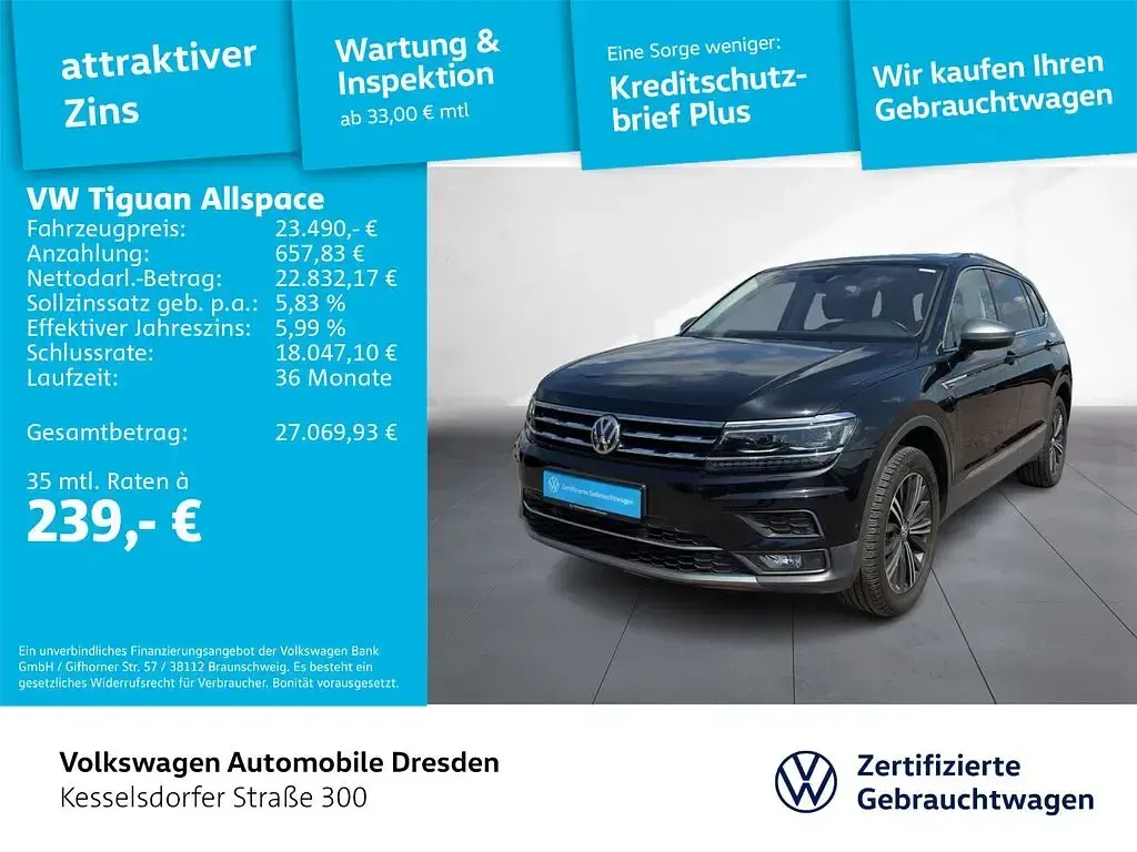 Gebraucht VW Tiguan Allspace Highline 200 PS (147 kW) 2021 Deep black perleffekt SUV