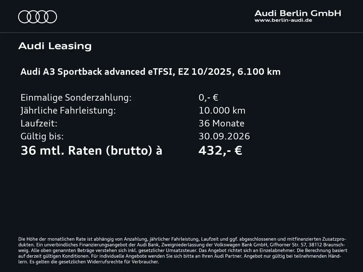 Gebraucht Audi A3 Advanced 204 PS (150 kW) 2025 Distriktgrün metallic Kombi