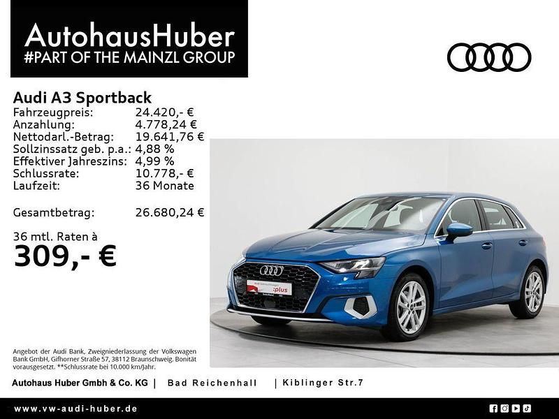 Atollblau metallic Gebraucht 2022 Audi A3 Advanced Limousine | 24.420 € (Superpreis) - Bild 1/4