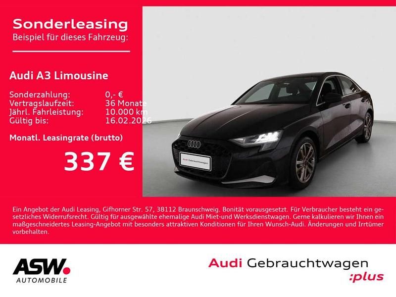 Mythosschwarz metallic Gebraucht 2025 Audi A3 Advanced Plus Limousine | 33.430 € (Guter Preis) - Bild 1/3