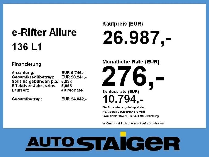 Gebraucht Peugeot e-Rifter Allure 100 kW (136 PS) 2024 Artense grau Van / Kleinbus