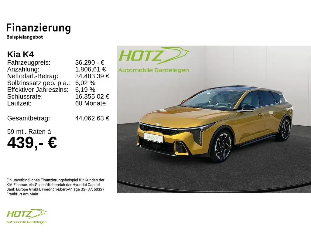 Neu Kia K4 GT-Line 179 PS (131 kW) 2026 Sparkling gelb metallic Limousine