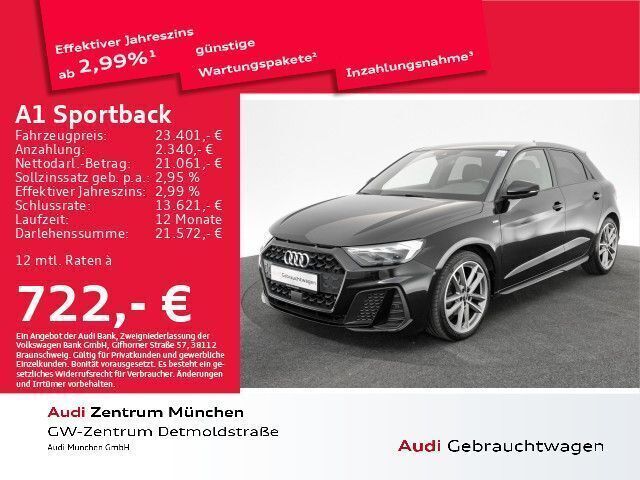 Mythosschwarz metallic Gebraucht 2019 Audi A1 Sportback S-Line Kleinwagen | 23.401 € (Etwas zu teuer) - Bild 1/2