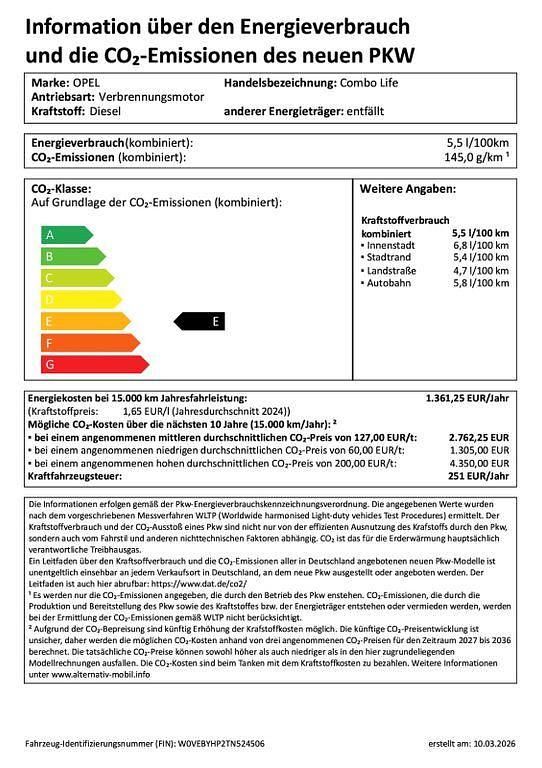 Neu Opel Combo Life 131 PS (96 kW) 2026 Schwarz Van / Kleinbus