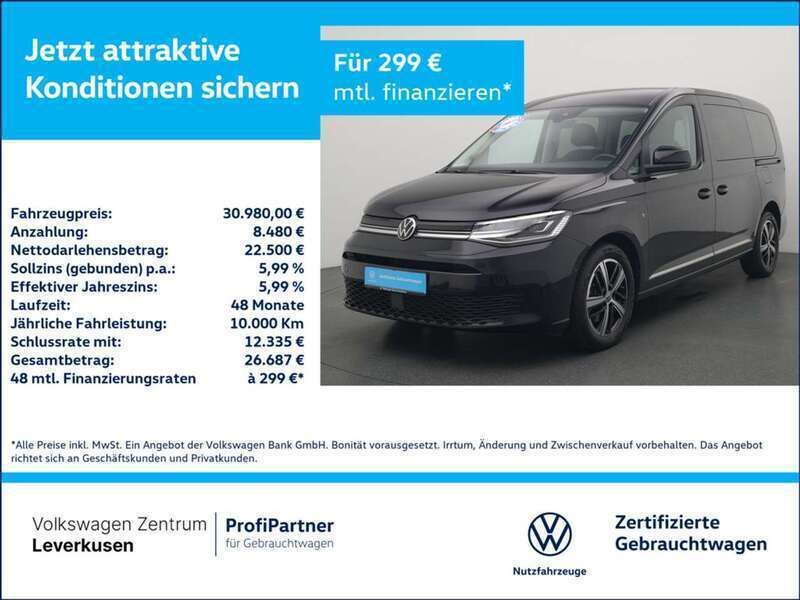 Schwarz Gebraucht 2022 VW Caddy Maxi Style Van / Kleinbus | 30.980 € (Teuer) - Bild 1/3