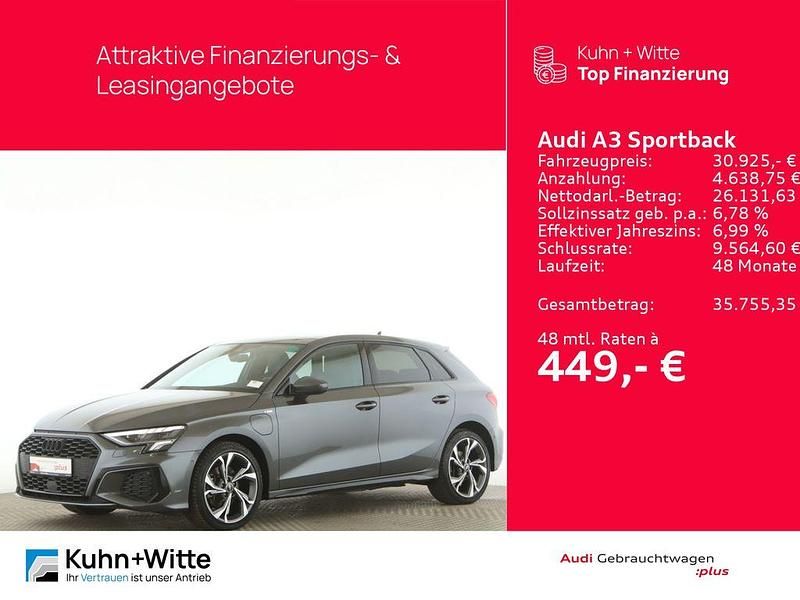 Daytonagrau perleffekt Gebraucht 2022 Audi A3 Sportback e-tron S-Line Kleinwagen | 30.925 € (Teuer) - Bild 1/3