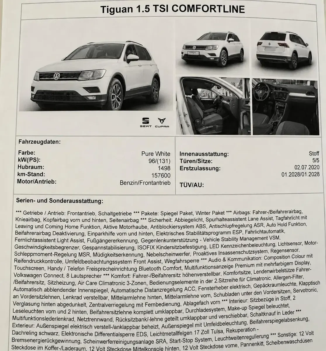 Gebraucht VW Tiguan Comfortline 131 PS (96 kW) 2020 Weiß SUV