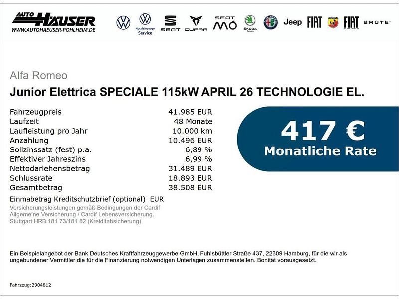 Neu Alfa Romeo Junior Edizione Speciale 114 kW (156 PS) 2025 Rosso brera mit schwarzem dach SUV