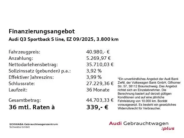 Gebraucht Audi Q3 Sportback S-Line 150 PS (110 kW) 2025 Mythosschwarz metallic SUV
