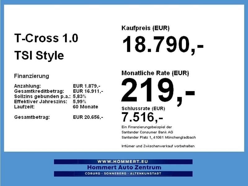 Gebraucht VW T-Cross Style 116 PS (85 kW) 2020 Deep black perleffekt SUV