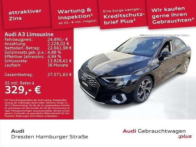 Brillantschwarz Gebraucht 2021 Audi A3 Advanced Limousine | 24.890 € (Fairer Preis) - Bild 1/3
