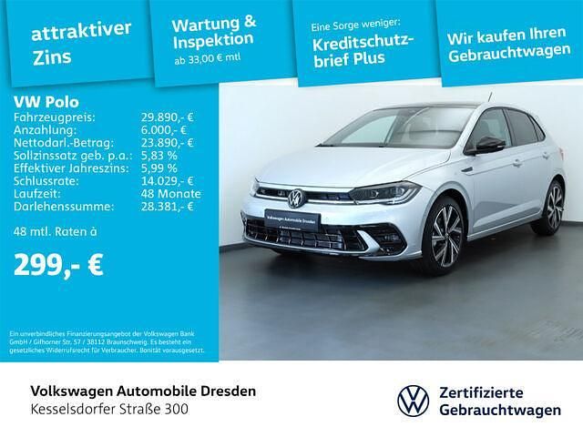 Reflexsilber metallic/schwarz Gebraucht 2024 VW Polo R-line Kleinwagen | 29.890 € - Bild 1/2