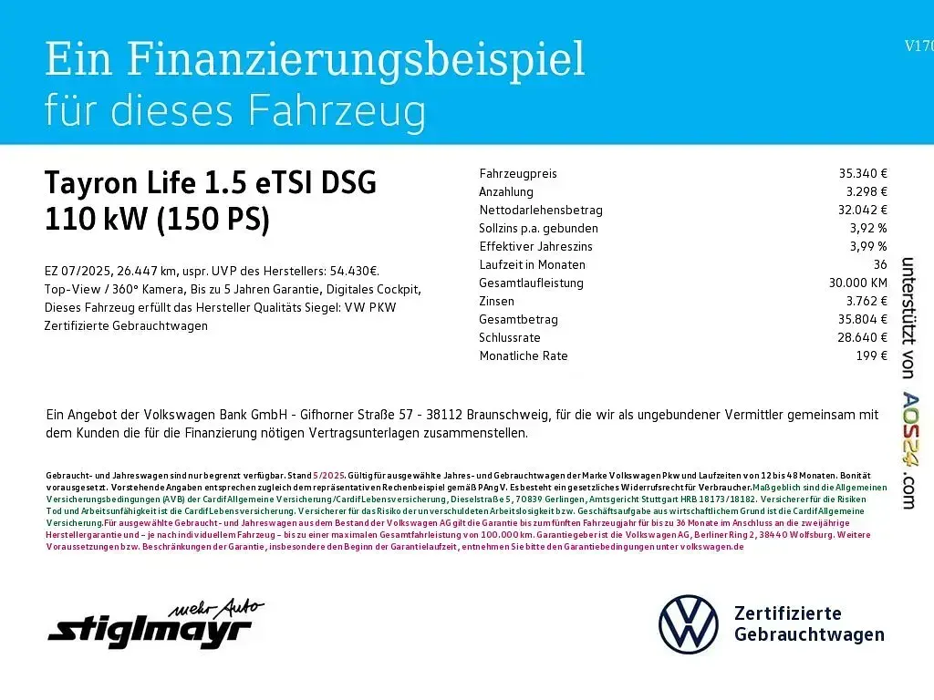 Usata VW Tayron Life 150 CV (110 kW) 2025 Bianco SUV